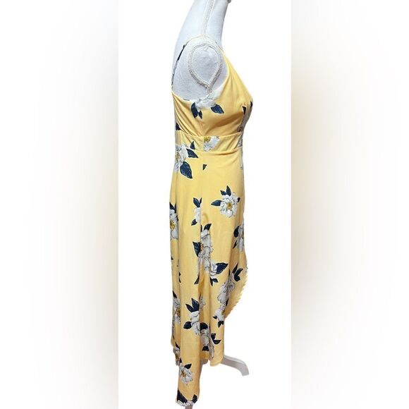 J.O.A. Los Angeles Yellow Floral lace up detail Slit Spaghetti Strap  Dress  S - Picture 3 of 6
